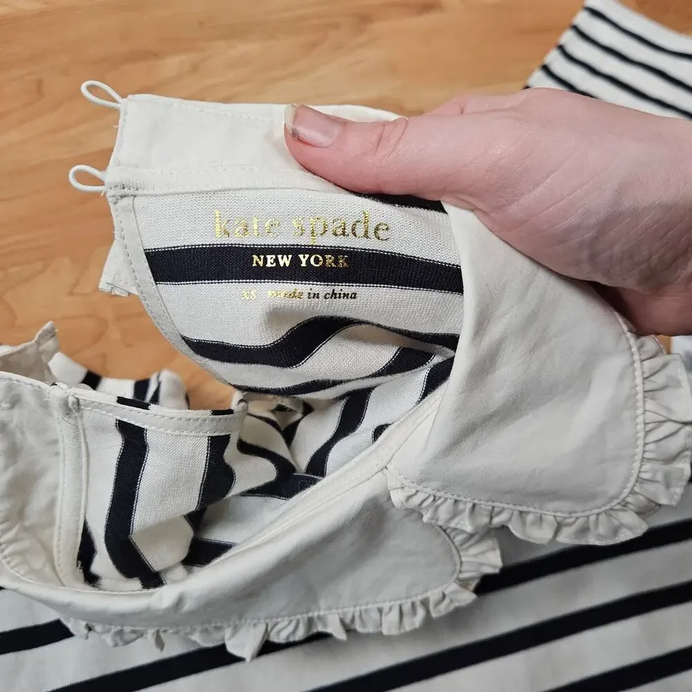 Kate Spade New York Poplin Collar Striped Tee Dress French Cream XS Preppy